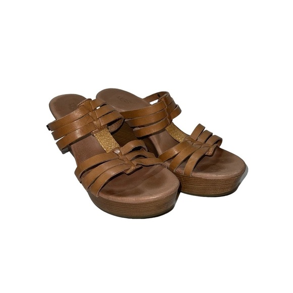 UGG Mattie Wooden Wedge Leather Strap Slip-On Sandals Woman Size 6.5 - Picture 2 of 8